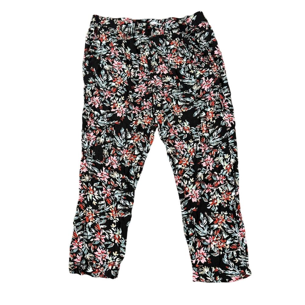 Jessica Simpson Black Floral Pull On Pants Pockets Ankle - Women's Size M